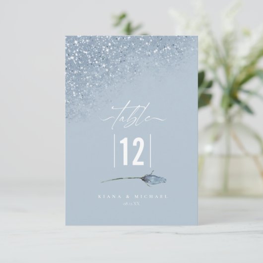 Floral Sparkles Wedding Table Number Blue ID89 Kaart (Staand voorkant)