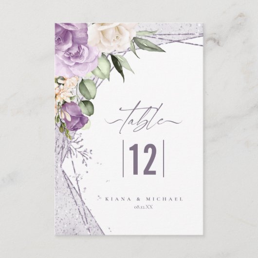 Floral Sparkles Wedding Table Number Mauve ID889 Kaart (Voorkant)