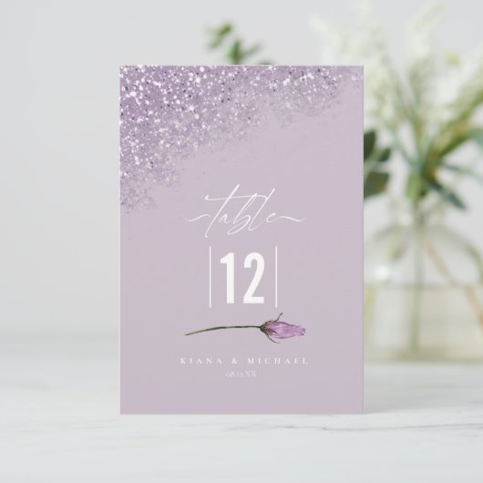 Floral Sparkles Wedding Table Number Mauve ID889 Kaart (Staand voorkant)