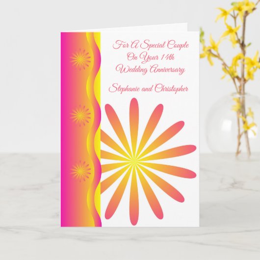Floral Specialized 14th Wedding Jubileum Kaart (Gele Bloem)