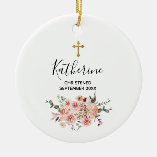Floral Specialized Christening Baby Girl Keramisch Ornament (Voorkant)