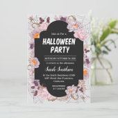 Floral Spiderweb Halloween Party Invitation Kaart (Staand voorkant)