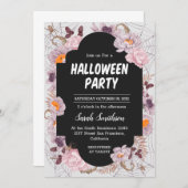 Floral Spiderweb Halloween Party Invitation Kaart (Voorkant / Achterkant)
