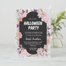 Floral Spiderweb Halloween Party Invitation Kaart