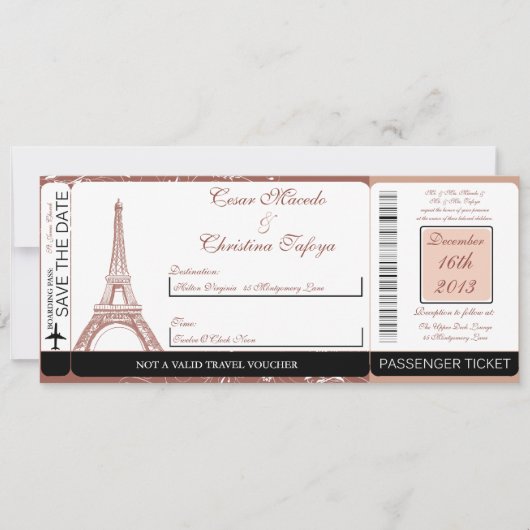 Floral Spiral Boarding Pass Wedding Invitation Kaart (Voorkant)