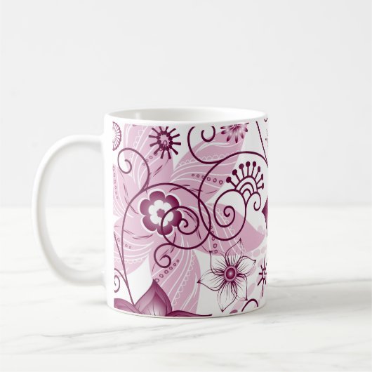 Floral Spiral Pink en White Pattern Koffiemok (Links)