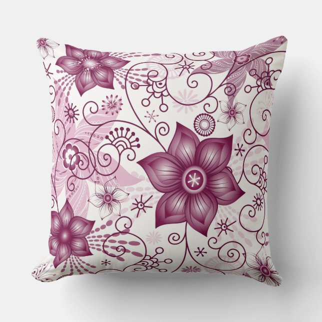 Floral Spiral Pink en White Pattern Sierkussen (Voorkant)