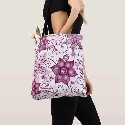 Floral Spiral Pink en White Pattern Tote Bag (Dichtbij)