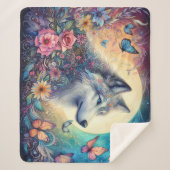 Floral Spirit: The Wolf in Bloom Sherpa Deken (Voorkant)