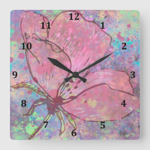 Floral Splatter Wall Clock Vierkante Klok