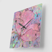 Floral Splatter Wall Clock Vierkante Klok (Hoek)