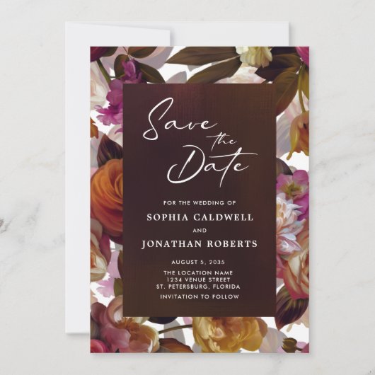 Floral Splendor QR Code Modern Moody Wedding Save The Date (Voorkant)