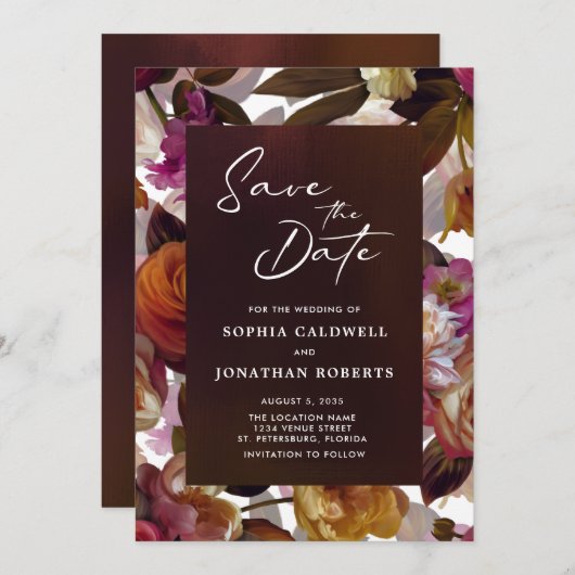 Floral Splendor QR Code Modern Moody Wedding Save The Date (Voorkant / Achterkant)