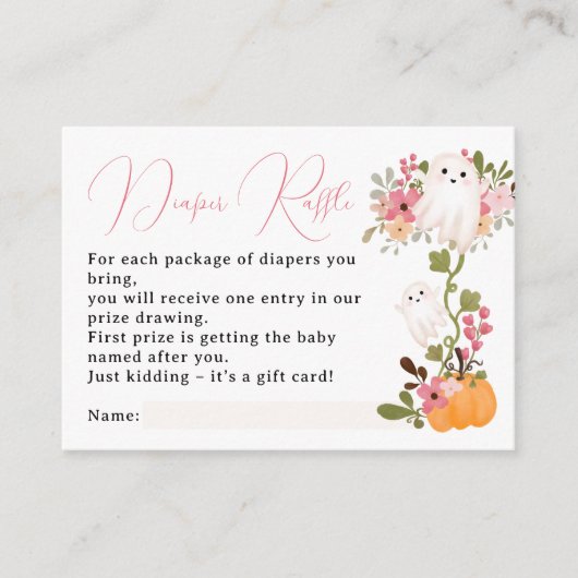 Floral spook pompoen luier loterij baby shower informatiekaartje (Voorkant)