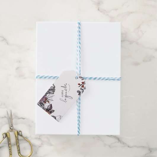 Floral Spooky Halloween Verjaardagsfeest Cadeaulabel (Met Touw)