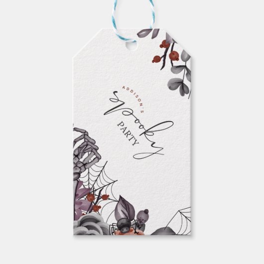 Floral Spooky Halloween Verjaardagsfeest Cadeaulabel (Voorkant)