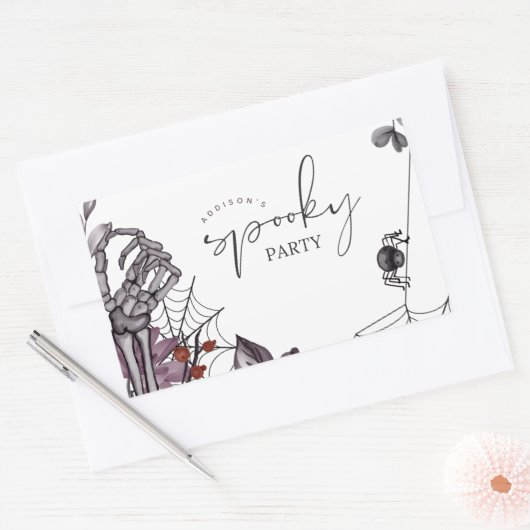 Floral Spooky Halloween Verjaardagsfeest Rechthoekige Sticker (Envelop)