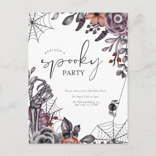 Floral Spooky Halloween verjaardagsfeestje uitnodi Briefkaart (Voorkant)