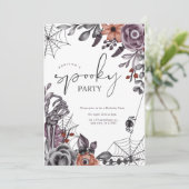 Floral Spooky Halloween verjaardagsfeestje uitnodi Kaart (Staand voorkant)