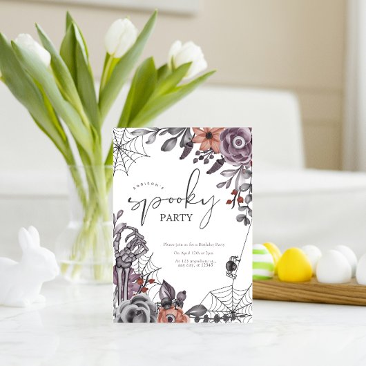 Floral Spooky Halloween verjaardagsfeestje uitnodi Kaart