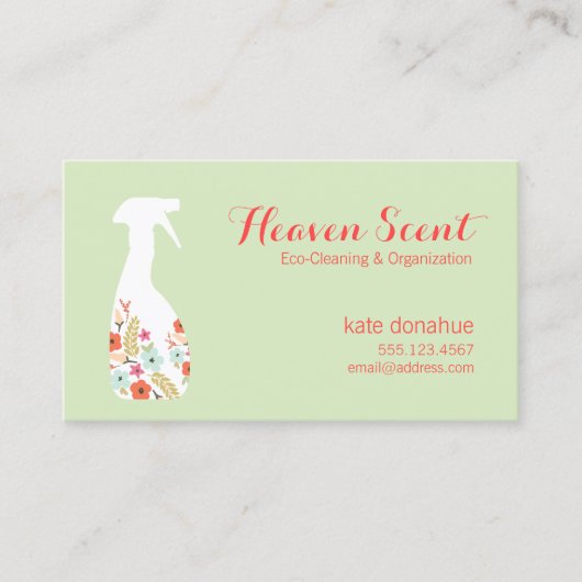 Floral Spray Bottle House Cleaning Logo Business Visitekaartje (Voorkant)