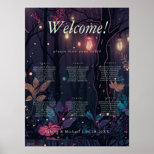 Floral Spray Fantasy Art 6 -Tables Seating Chart Poster (Voorkant)