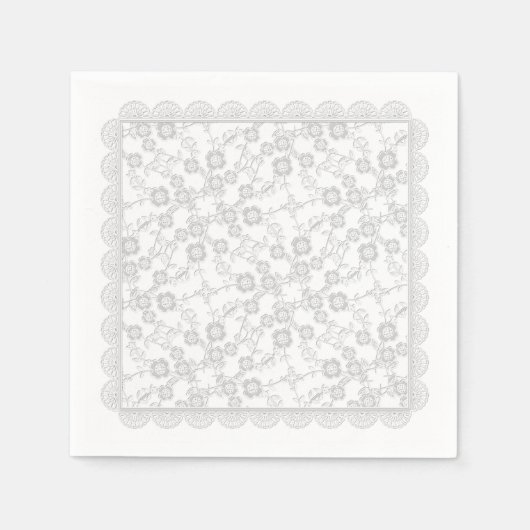 Floral Spray, Lace-Bridal White-PAPER PARTY NAPKIN Servetten (Voorkant)