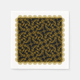 Floral Spray, Lace-GOLD-BLACK-PAPER PARTY NAPKINS Servetten