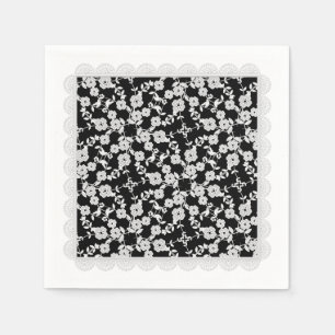 Floral Spray, Lace-White-Black-PAPER PARTY NAPKINS Servet