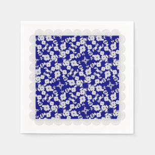 Floral Spray, Lace-White-Blue-PAPER PARTY NAPKINS Servet