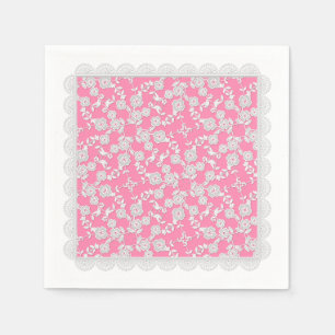 Floral Spray, Lace-WHITE-PINK-PAPER PARTY NAPKINS Servetten
