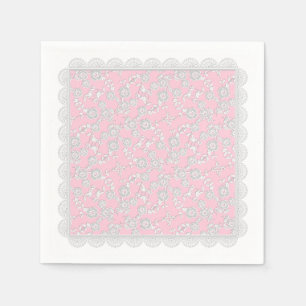 Floral Spray, Lace-WHITE-SOFT PINK-PAPER NAPKINS Servetten