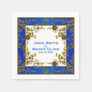 Floral Spray-Lt Blue-Gold-Elegant Framed Napkins Servetten