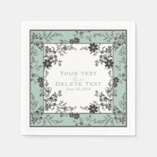 Floral Spray-Seafoam-Silver-Elegant Framed Napkins Servet