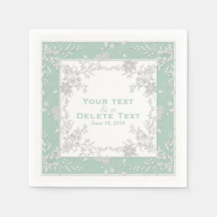 Floral Spray-Seafoam-White-Elegant Framed Napkins Servetten