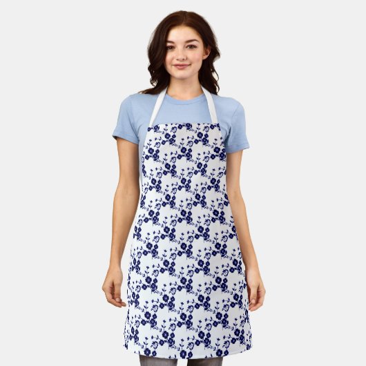 Floral Spray-stijl 1-Blue-White- Schort (Gedragen)