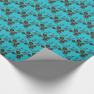 Floral Spray, Style 1-AQUA-BROWN-GIFT WRAP PAPIER