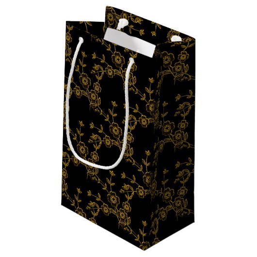 Floral Spray Style 1, Black-Gold-GIFT BAG's Klein Cadeauzakje (Achterkant Gekanteld)