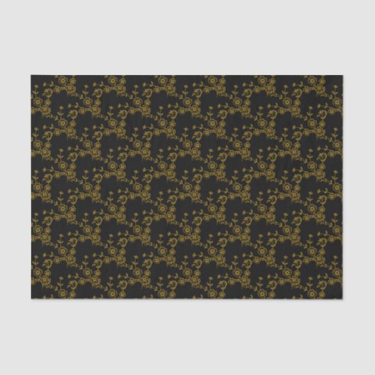 Floral Spray Style 1 Black-Gold-WARE WRAP Tissuepapier (Voorkant)