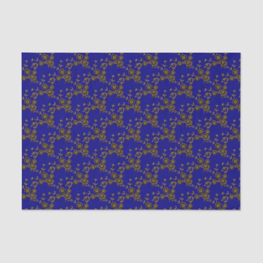 Floral Spray Style 1, Blue-Gold-2-WEEFSUE PAPIER (Voorkant)