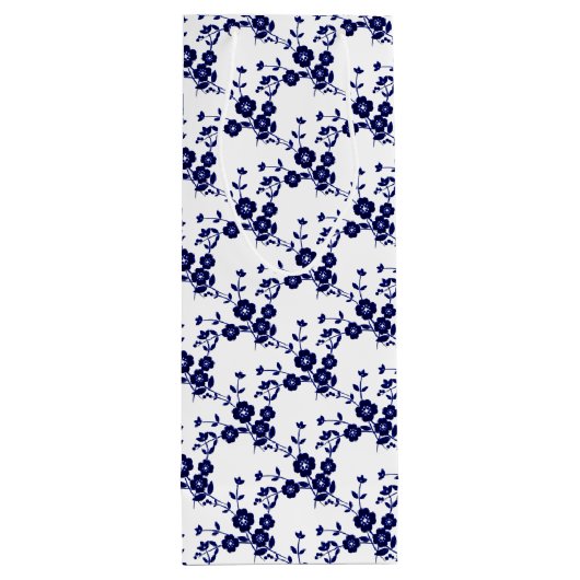 Floral Spray Style 1, Blue-White-WINE GIFT BAG Wijn Cadeautas (Achterkant)
