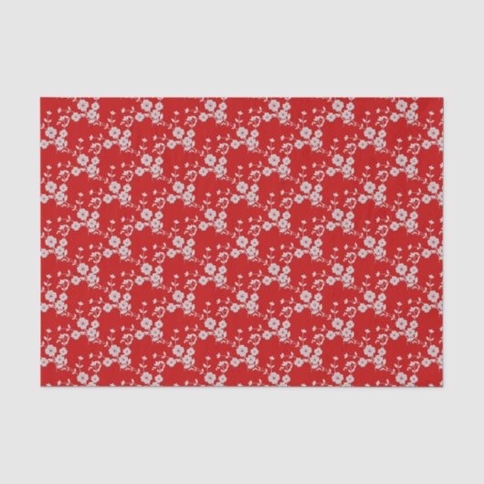 Floral Spray Style 1, Rood-Wit-WEEFSEL WRAP PAPIER (Voorkant)
