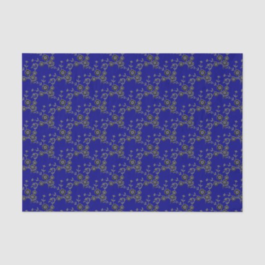 Floral Spray Style 1, Silver-Blue-TISSUE WRAP PAPI Tissuepapier (Voorkant)