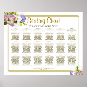 Floral Spring 18 Table Wedding Seating Chart Poster