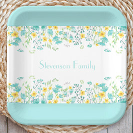 Floral Spring Blauw Geel Wildbloemen Familienaam Papieren Bordje