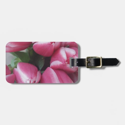 Floral Spring Bouquet of Pink Tulips, Flowers Bagagelabel (Voorkant horizontaal)
