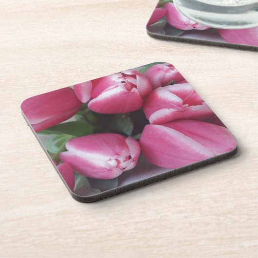 Floral Spring Bouquet of Pink Tulips, Flowers Bier Onderzetter (Linkerzijde)