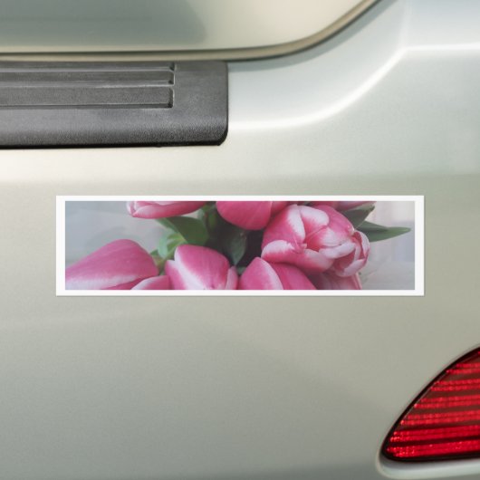 Floral Spring Bouquet of Pink Tulips, Flowers Bumpersticker (Op auto)