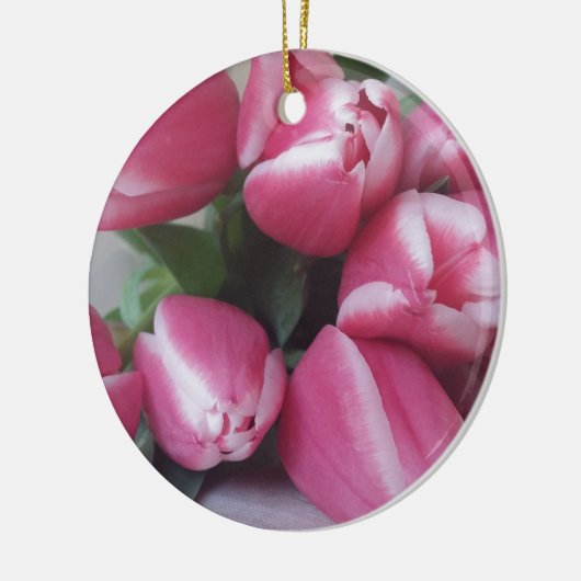 Floral Spring Bouquet of Pink Tulips, Flowers Keramisch Ornament (Links)