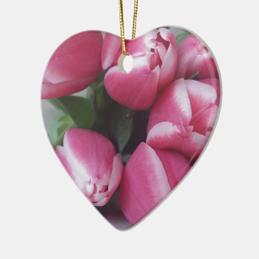 Floral Spring Bouquet of Pink Tulips, Flowers Keramisch Ornament (Links)